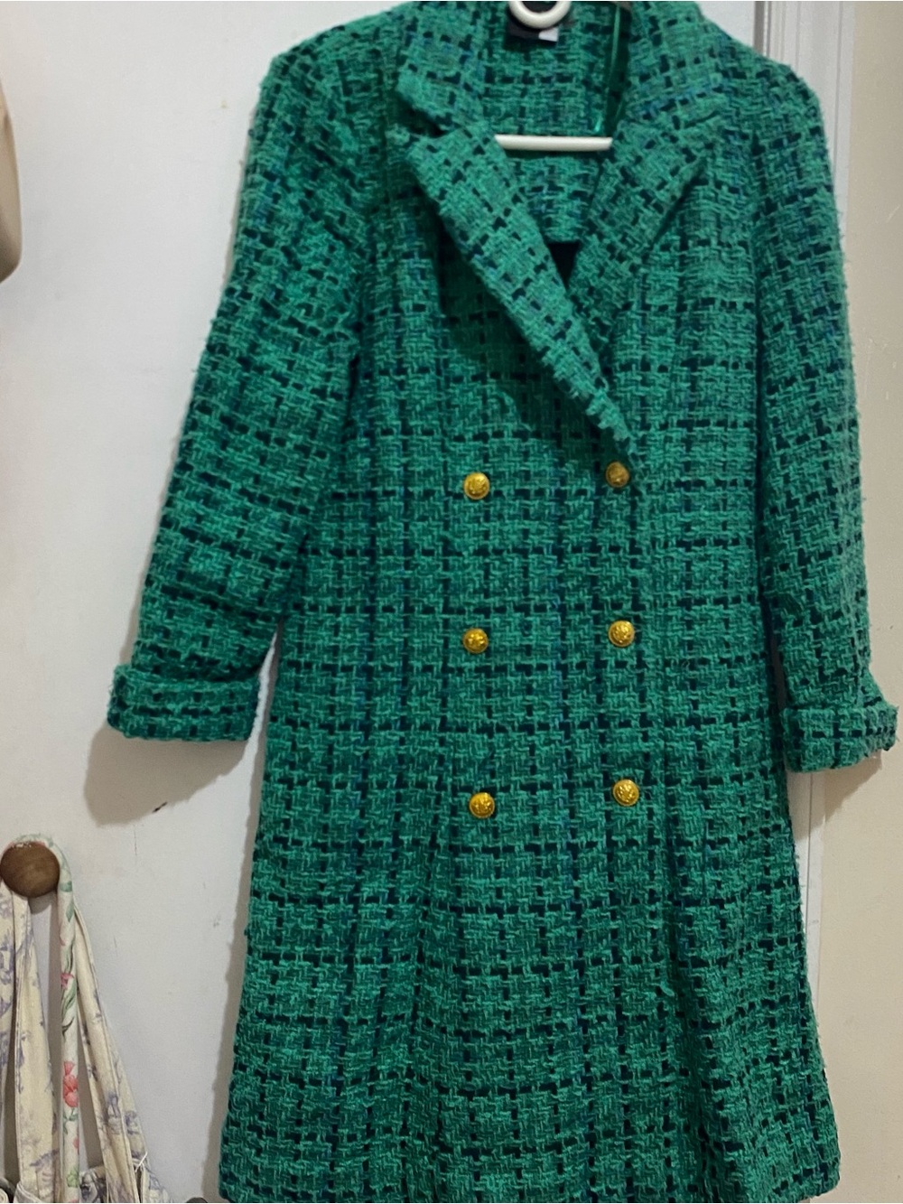 Maison Tara Green Tweed Jacket with Navy Threading - Picture 2 of 6